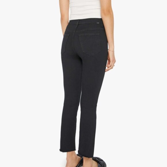 MOTHER The Insider Crop Two Step Fray Not Guilty Black Jeans Straight Leg Skinny - Picture 2 of 10